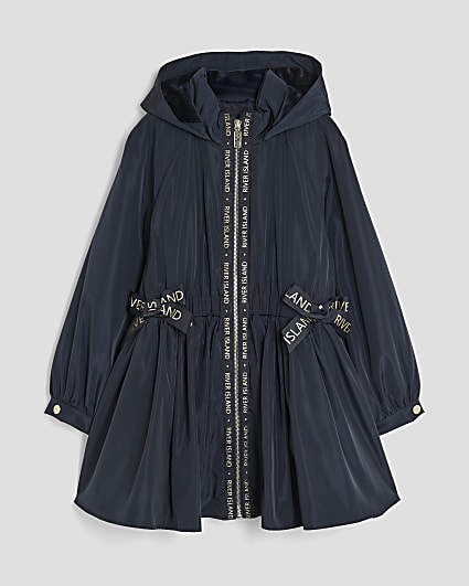 Girls Navy Peplum Rain Mac