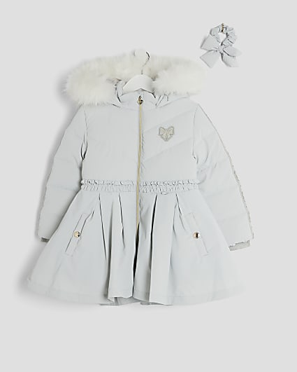 Mini Girls Grey Padded Skirt Coat