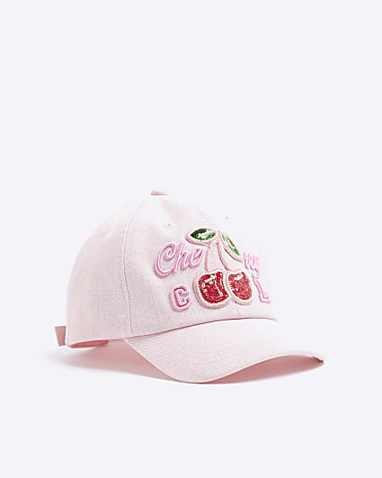 Girls Pink Cherry Embellished Cap