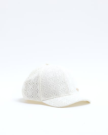 Mini Girls Cream Lace Tie Back Cap