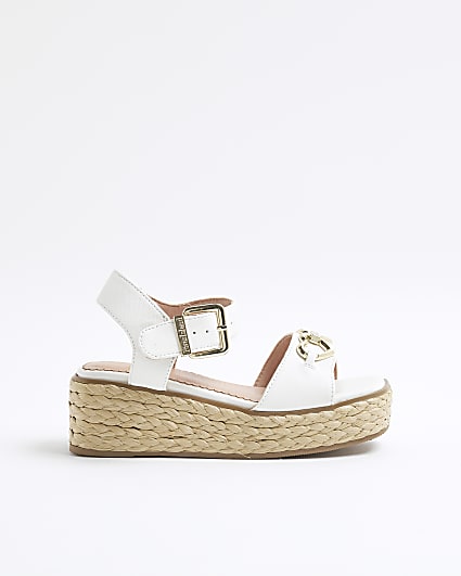 Girls White Heart Snaffle Wedge Sandals