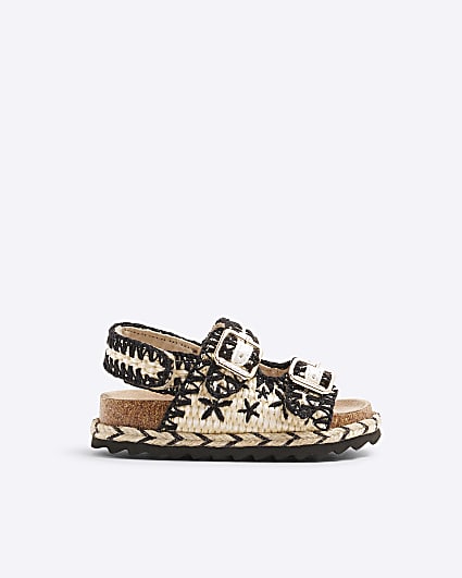 Mini Girls Black Whipstitch Footbed Sandals