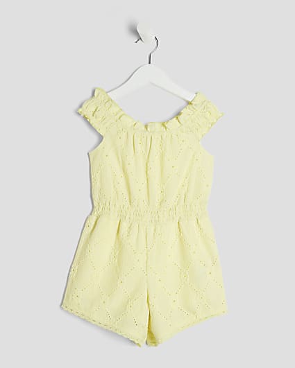 Mini Girls Yellow Shirred Textured Playsuit
