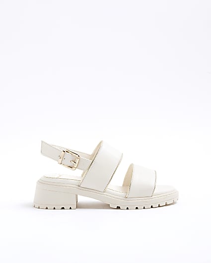 Girls Cream Double Strapped Chunky Sandals