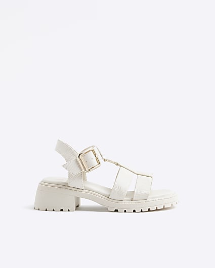 Girls Cream Caged Chunky Sandals