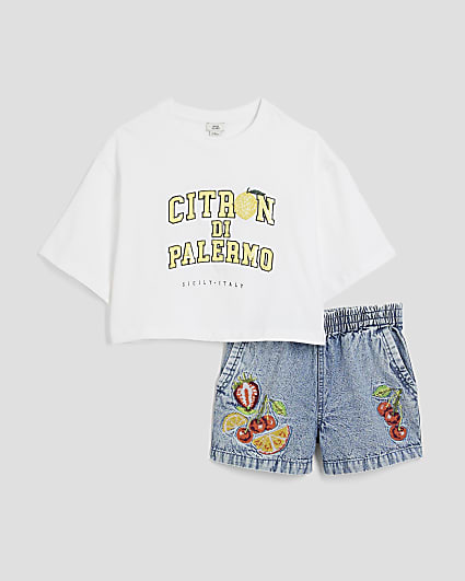 Girls Blue Fruit Short Set