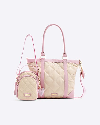 Girls Cream Quilted Nylon Airport Bag Bundle