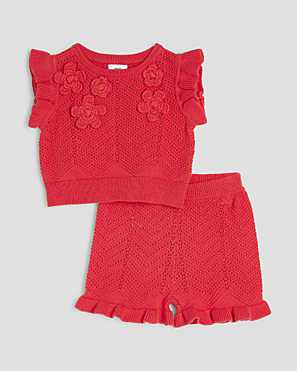 Baby Girls Red Flower Crochet Set