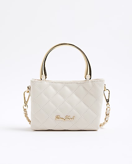 Girls Cream Quilted Handle Cross Body Bag