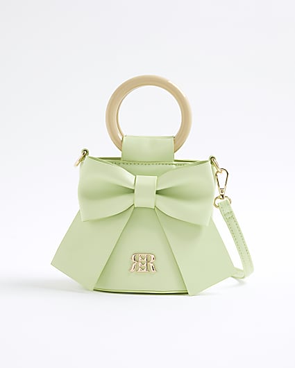 Green Bow Top Handle Bucket Bag