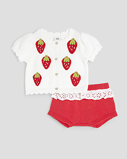 Baby Girls Beige Strawberry Bloomer Set