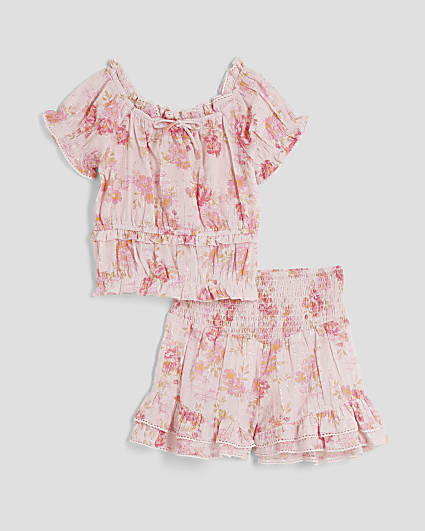 Girls Pink Floral Lurex Top Set