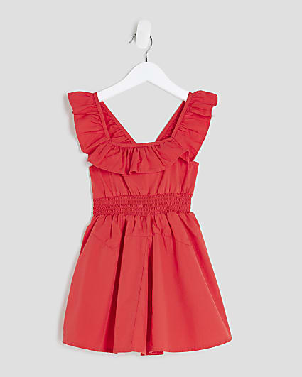 Mini Girls Red Frill Bow Back Dress