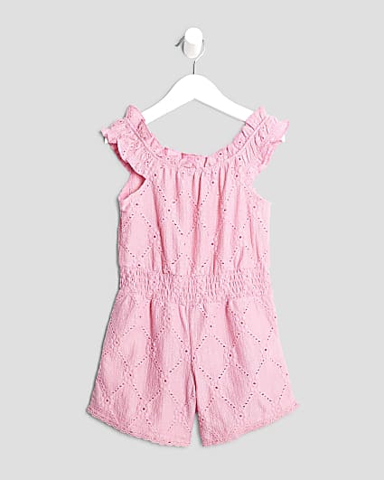 Mini Girls Pink Shirred Textured Playsuit