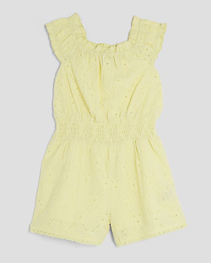 Girls Yellow Shirred Texture Playsuit