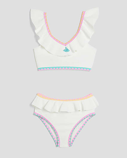 Girls White Frilled Bikini Set