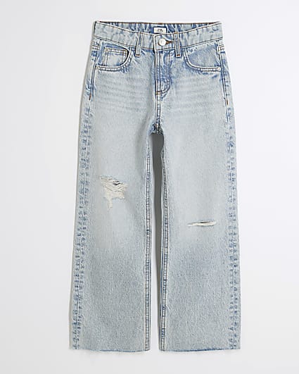 Girls Blue Ripped Straight Jeans