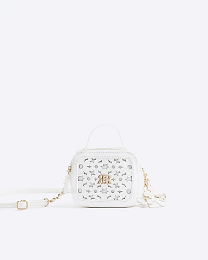 Girls White Floral Laser Cut Cross Body Bag