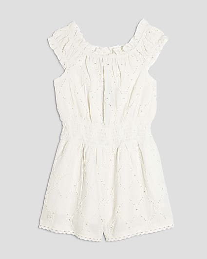 Girls Cream Shirred Texture Playsuit