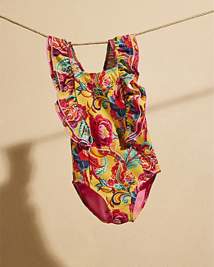 Mini Girls Del Maar Yellow Floral Swimsuit