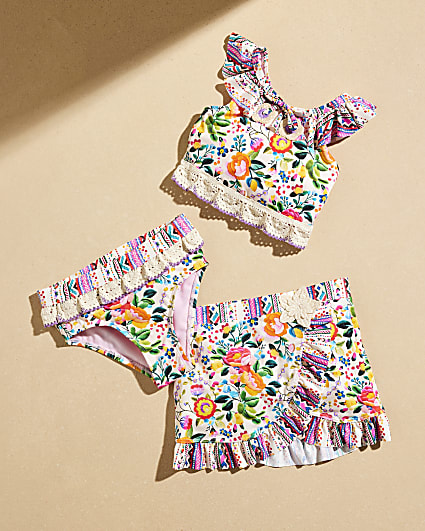 Mini Girls Cream Del Maar Bikini & Skirt Set