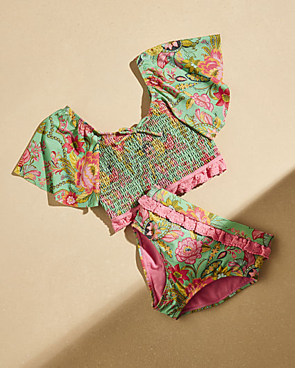 Girls Green Del Maar Shirred Bikini Set