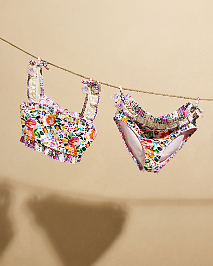 Girls Cream Del Maar Floral Bikini Set