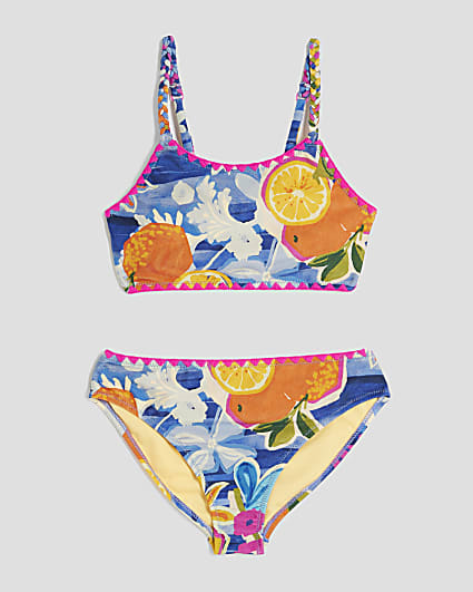 Girls Blue Fruit Print Bikini Set