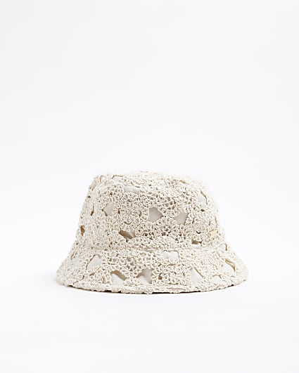 Mini Girls Beige Sequin Crochet Bucket Hat