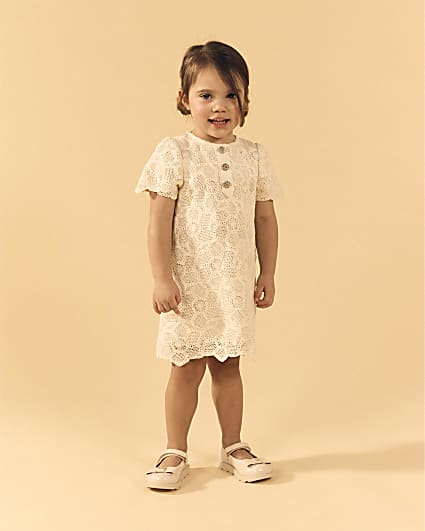 Mini Girls Cream Lace Button Front Dress