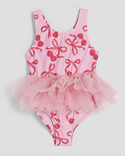 Mini Girls Pink Cherry Tutu Swimsuit
