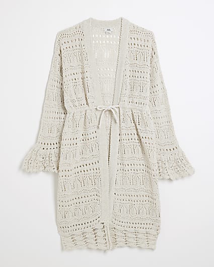 Girls Cream Crochet Cardigan