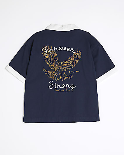 Boys Navy Embroidery Eagle Shirt