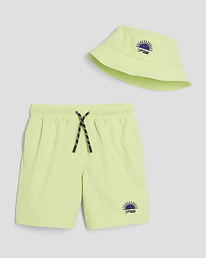 Boys Lime Swim Shorts And Hat Set