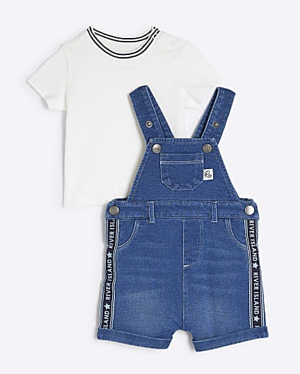 Baby Boys Blue Denim Dungarees & T-shirt Set