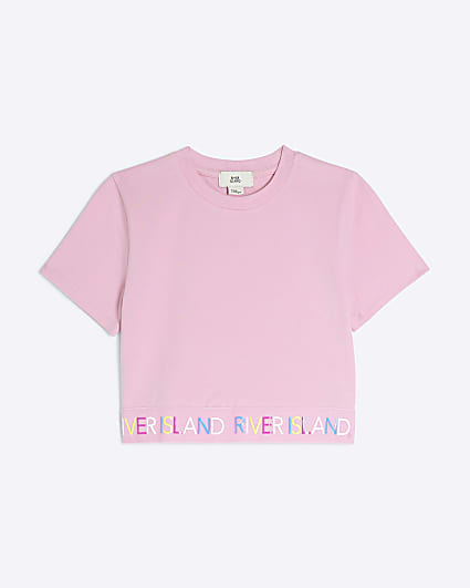Girls Pink RI Waistband Crop Top