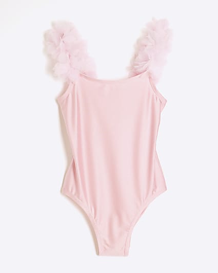 Girls Pink 3D Flower Swimsuit