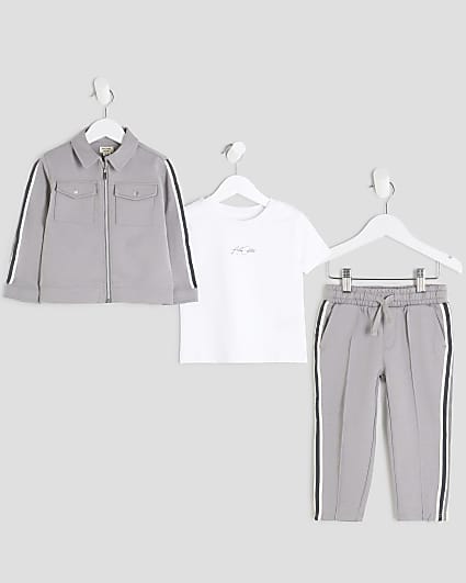 Mini Boys Grey Taped Jacket 3 Piece Set
