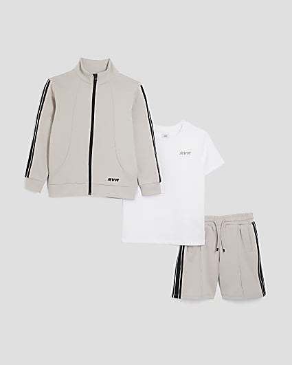 Boys Beige 3 Piece Funnel Neck Taped Set