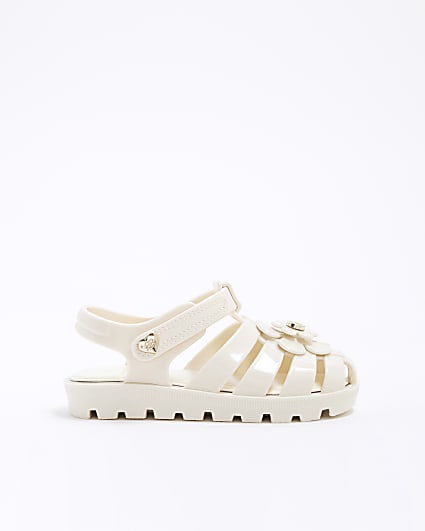 Mini Girls Cream Floral Jelly Sandals
