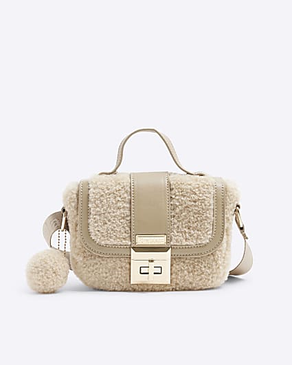 Girls beige monogram handbag River Island