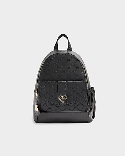 Girls cream embossed monogram backpack River Island