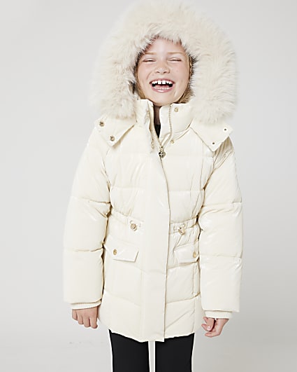 Girls cream linen blend glitter blazer River Island