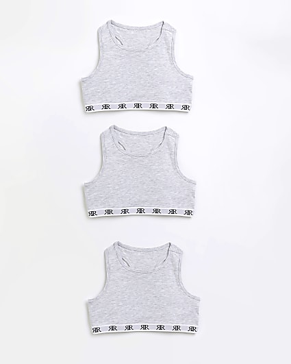 Girls Pack Of 3 Grey RI Racer Crop Tops
