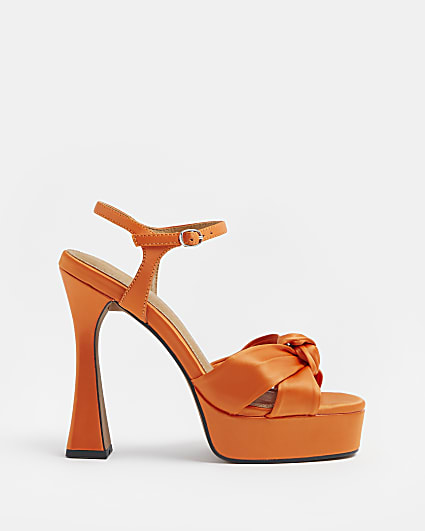 Orange satin knot detail platform heels