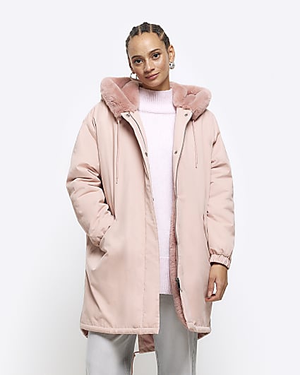 Khaki fur lined parka top