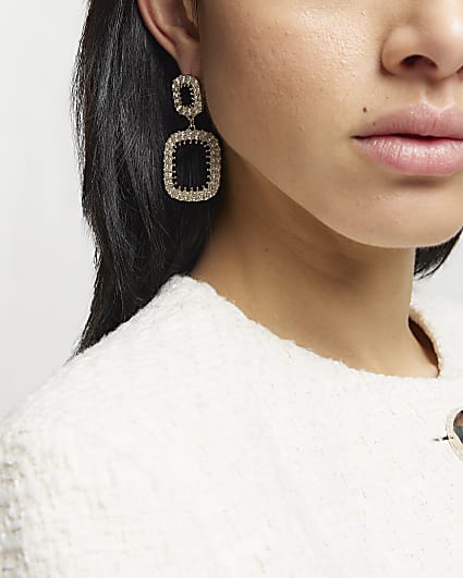 Gold Diamante Drop Earrings