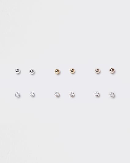 Metal Cubic Zirconia Stud Earrings Multipack