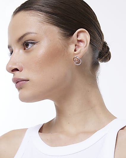 Rose Gold Double Ring Stud Earrings