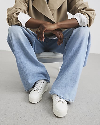 White Platform Lace Up Trainers